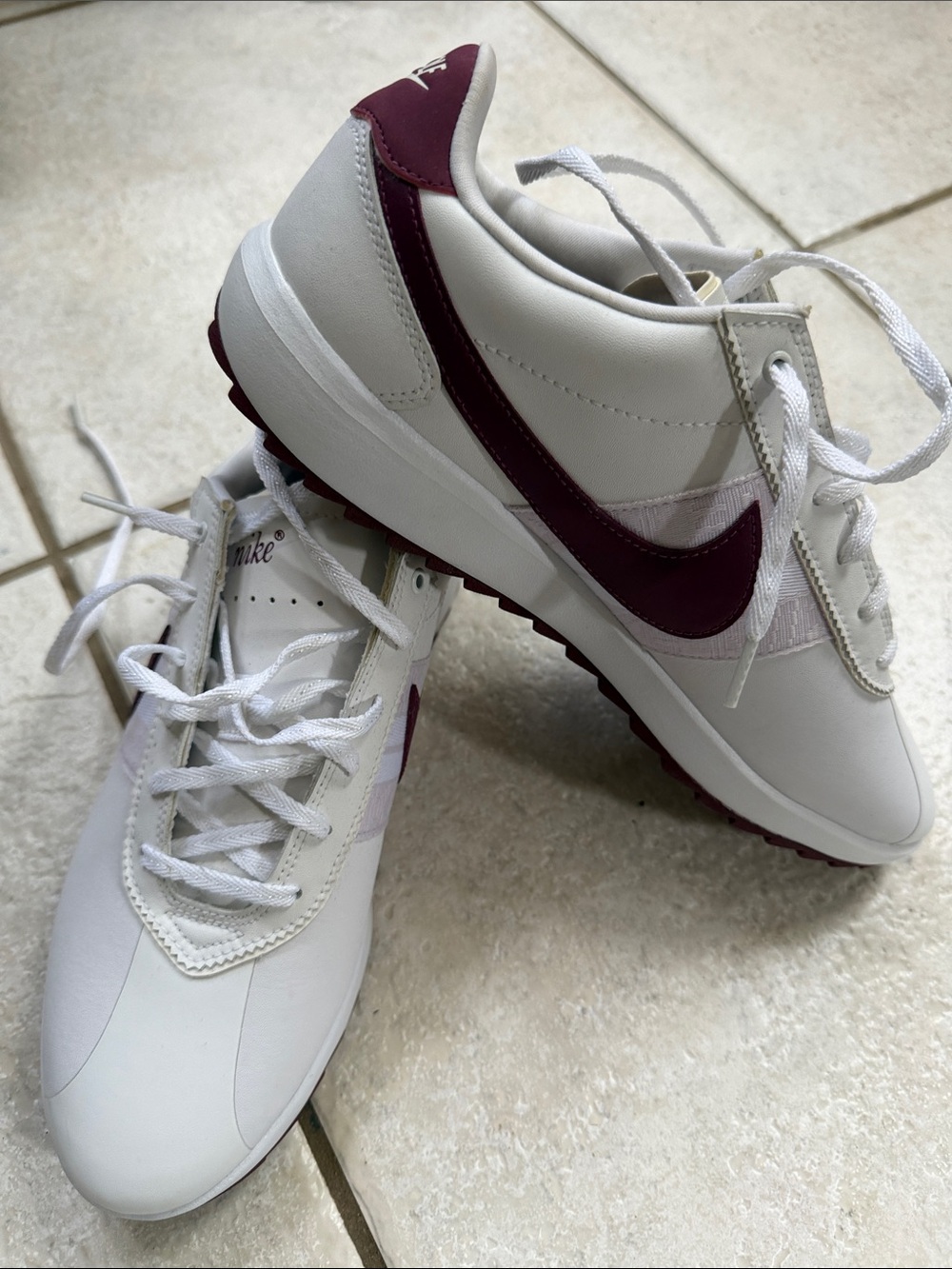 New without the Box Nike Women’s Golf White Sneakers with Burgundy Swoosh